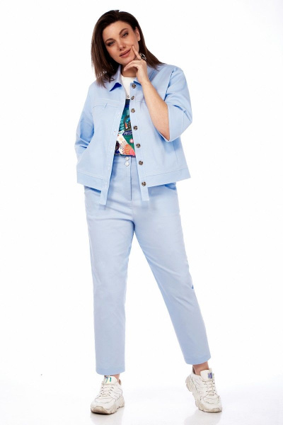 Демисезонный жакет с цельнокроеной застежкой и кокетками Matini 4.1614-1 голубой - фото 7
