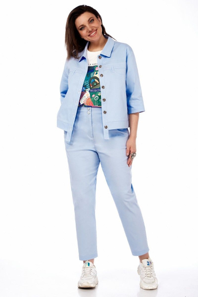 Демисезонный жакет с цельнокроеной застежкой и кокетками Matini 4.1614-1 голубой - фото 6