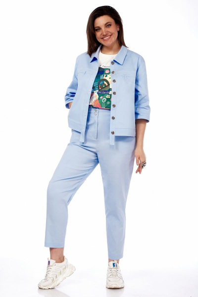 Демисезонный жакет с цельнокроеной застежкой и кокетками Matini 4.1614-1 голубой - фото 5