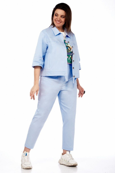 Демисезонный жакет с цельнокроеной застежкой и кокетками Matini 4.1614-1 голубой - фото 4