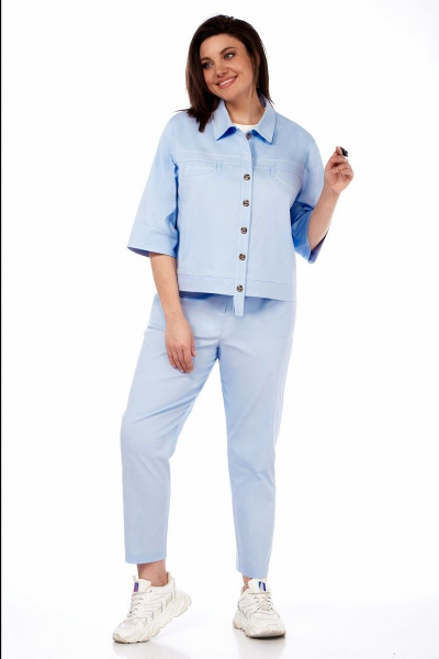 Демисезонный жакет с цельнокроеной застежкой и кокетками Matini 4.1614-1 голубой - фото 2