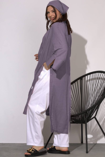 Длинная свободная рубашка-платье из текстиля для больших размеров SOVA 11089 сирень - фото 2