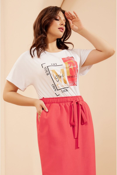 Casual костюм из текстиля с бомбером и юбкой-миди Lissana 4681 коралл - фото 9