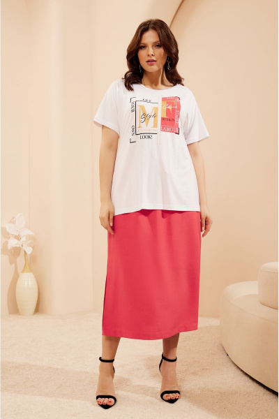 Casual костюм из текстиля с бомбером и юбкой-миди Lissana 4681 коралл - фото 6