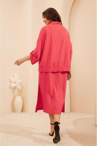 Casual костюм из текстиля с бомбером и юбкой-миди Lissana 4681 коралл - фото 4