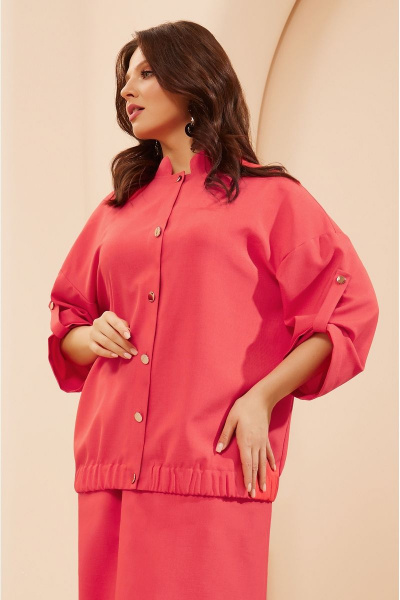 Casual костюм из текстиля с бомбером и юбкой-миди Lissana 4681 коралл - фото 2