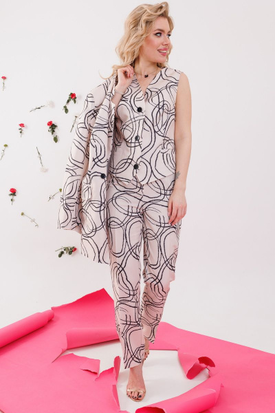 Брюки, жакет, жилет NikVa 359-1 беж_разводы - фото 5