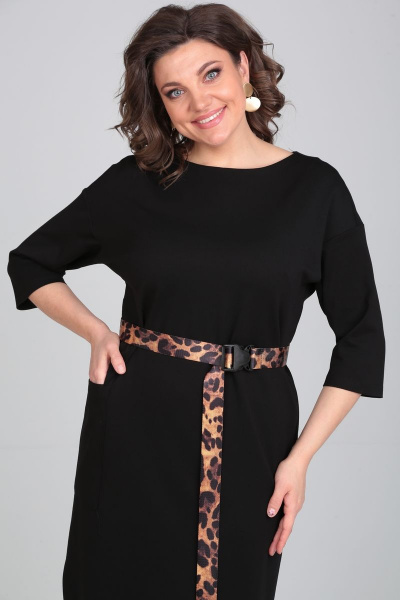 Летнее платье из вискозы с поясом и разрезами Michel chic 2122 черный - фото 2