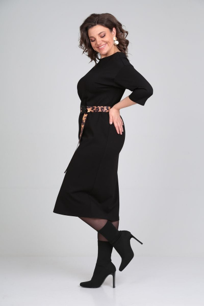 Летнее платье из вискозы с поясом и разрезами Michel chic 2122 черный - фото 6