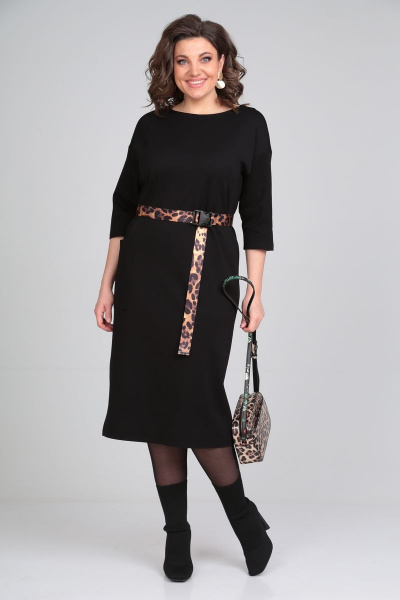 Летнее платье из вискозы с поясом и разрезами Michel chic 2122 черный - фото 3