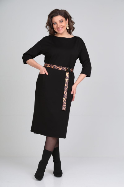 Летнее платье из вискозы с поясом и разрезами Michel chic 2122 черный - фото 1