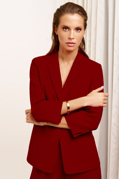 Осенний женский жакет на пуговицах с прорезными карманами Панда 131530w терракотовый - фото 2