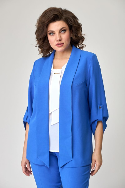 Деловой комплект из жакета, блузки и брюк из вискозы БАГРЯНИЦА 5035 василек - фото 2