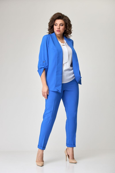Деловой комплект из жакета, блузки и брюк из вискозы БАГРЯНИЦА 5035 василек - фото 1