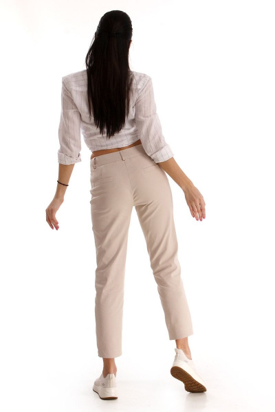Зауженные укороченные брюки с разрезами из хлопка IUKONA Б474 бежевый - фото 6