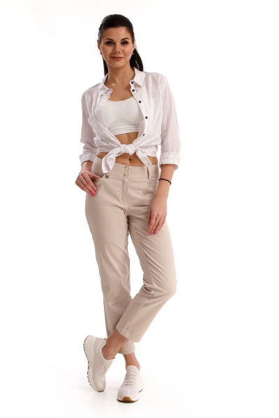 Зауженные укороченные брюки с разрезами из хлопка IUKONA Б474 бежевый - фото 2