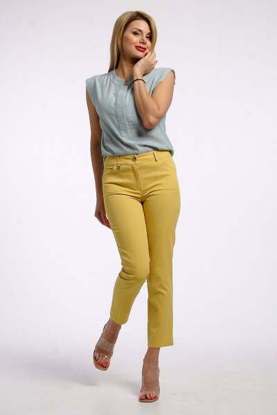 Облегающие летние брюки из хлопка с карманами IUKONA Б556 темно-желтый - фото 3