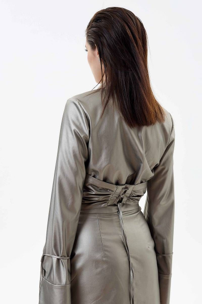 Серый нарядный костюм: рубашка и мини-юбка с разрезом LLC М36 серебро - фото 3