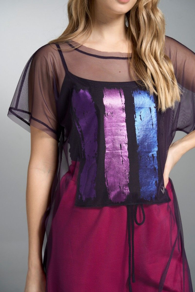 Туника из сетки с разрезами и расширенными брюками VI ORO VR-1031 фуксия - фото 7