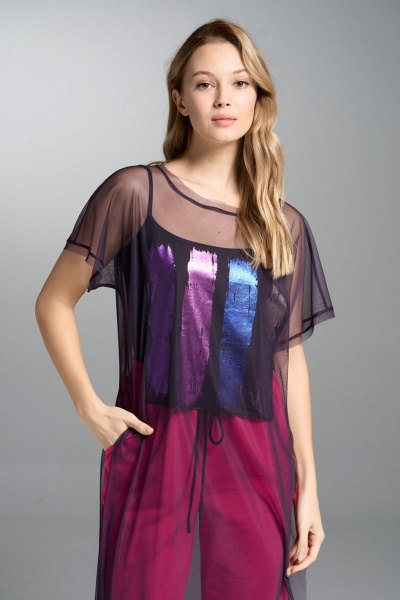 Туника из сетки с разрезами и расширенными брюками VI ORO VR-1031 фуксия - фото 6