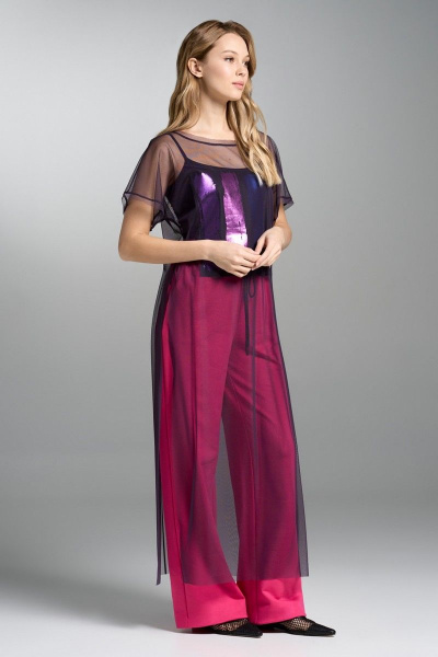 Туника из сетки с разрезами и расширенными брюками VI ORO VR-1031 фуксия - фото 3