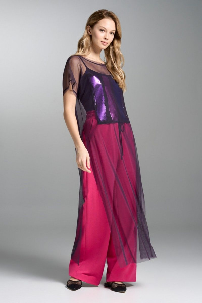 Туника из сетки с разрезами и расширенными брюками VI ORO VR-1031 фуксия - фото 2