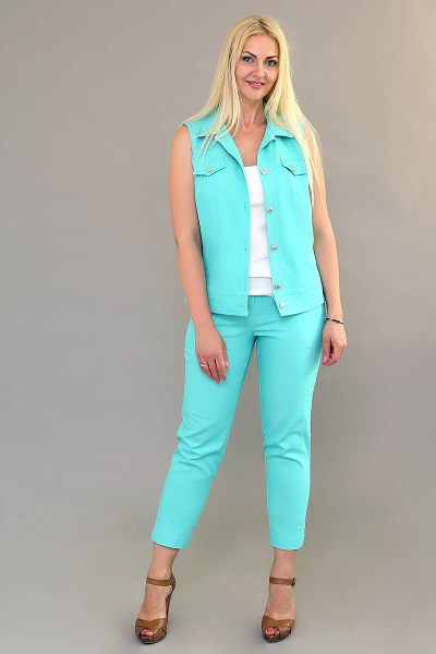 Летний бирюзовый джинсовый жилет с карманами Avila 0924 бирюза - фото 4