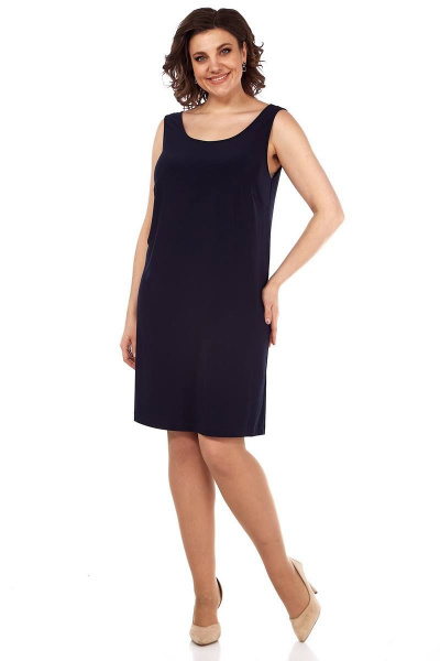 Летний комплект из туники и платья с воланами Lady Style Classic 1566/21 темно-синий/цветы - фото 4