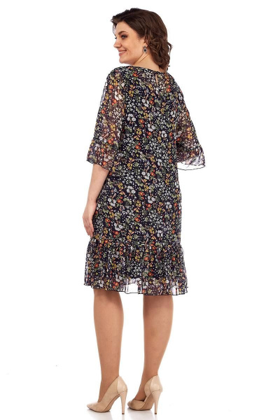 Летний комплект из туники и платья с воланами Lady Style Classic 1566/21 темно-синий/цветы - фото 3