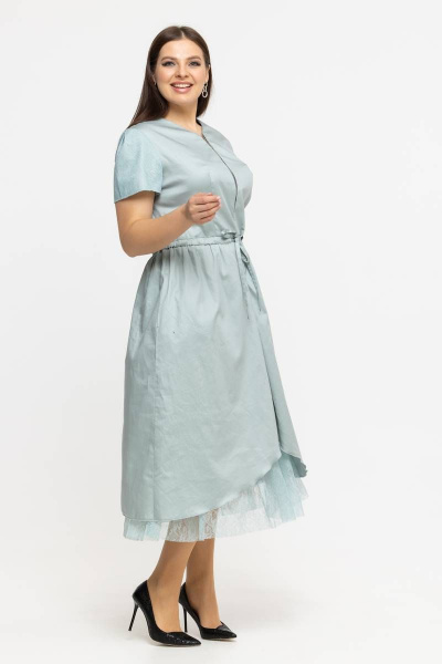 Платье летнее из хлопка с V-образным вырезом и принтом Avila 0926 мятный - фото 3