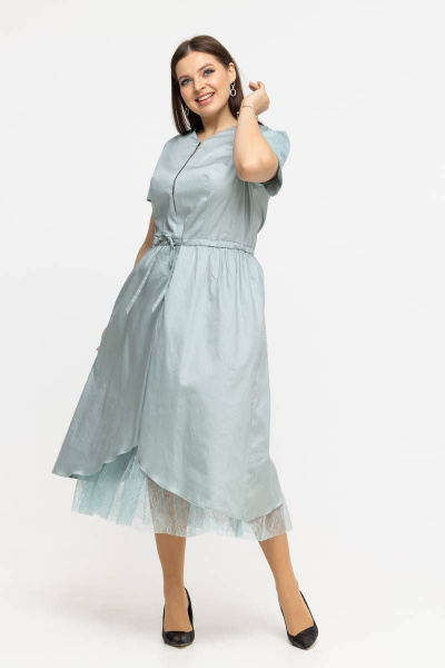 Платье летнее из хлопка с V-образным вырезом и принтом Avila 0926 мятный - фото 7