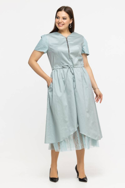Платье летнее из хлопка с V-образным вырезом и принтом Avila 0926 мятный - фото 9