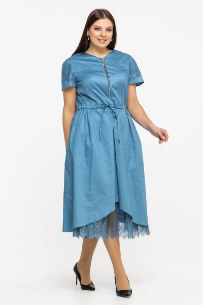 Платье летнее из хлопка с кулиской и V-образным вырезом Avila 0926 голубой - фото 7