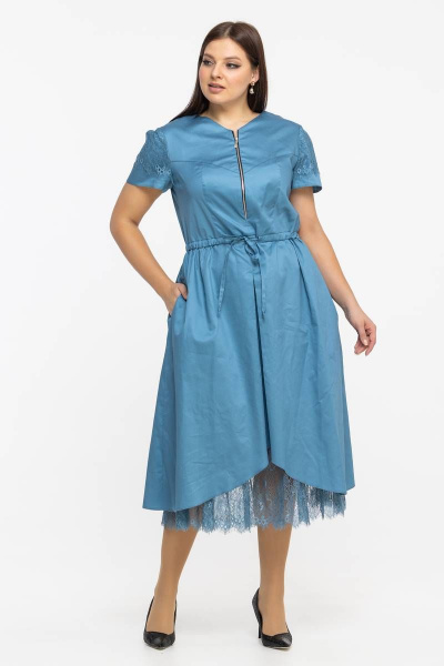 Платье летнее из хлопка с кулиской и V-образным вырезом Avila 0926 голубой - фото 8