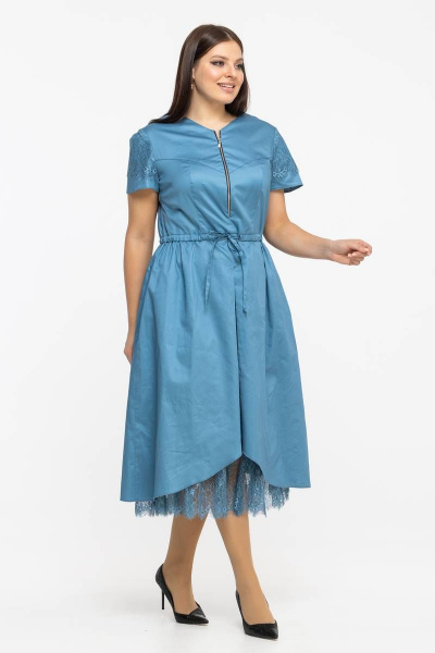 Платье летнее из хлопка с кулиской и V-образным вырезом Avila 0926 голубой - фото 10
