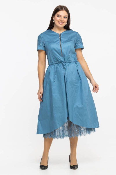 Платье летнее из хлопка с кулиской и V-образным вырезом Avila 0926 голубой - фото 11