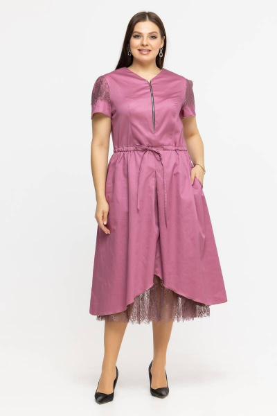 Платье летнее из хлопка с кулиской и принтом Avila 0926 сливовый - фото 1