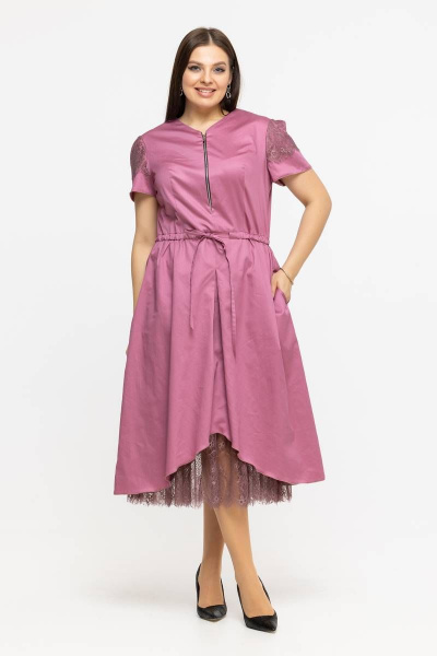 Платье летнее из хлопка с кулиской и принтом Avila 0926 сливовый - фото 2