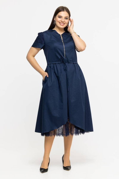 Платье летнее из хлопка с кулиской и принтом Avila 0926 темно-синий - фото 1