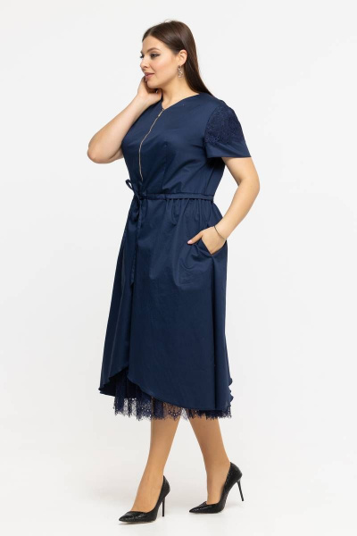 Платье летнее из хлопка с кулиской и принтом Avila 0926 темно-синий - фото 4