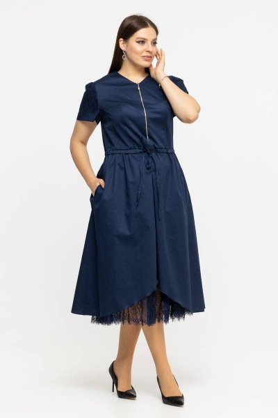 Платье летнее из хлопка с кулиской и принтом Avila 0926 темно-синий - фото 5