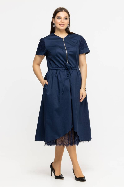 Платье летнее из хлопка с кулиской и принтом Avila 0926 темно-синий - фото 6