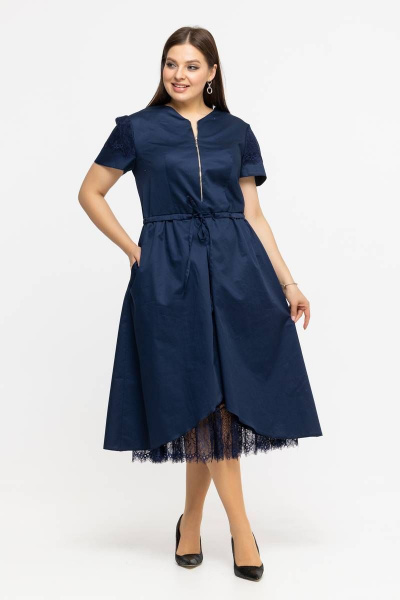 Платье летнее из хлопка с кулиской и принтом Avila 0926 темно-синий - фото 8