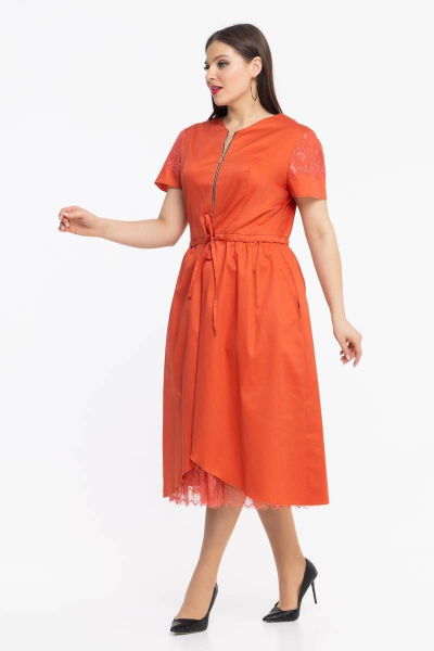 Платье летнее из хлопка с кулиской и принтом Avila 0926 терракотовый - фото 2