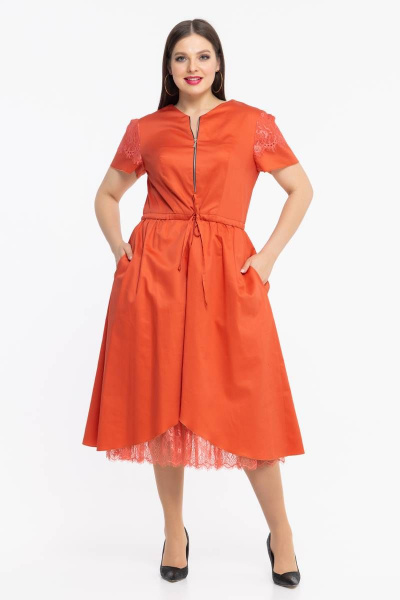 Платье летнее из хлопка с кулиской и принтом Avila 0926 терракотовый - фото 3