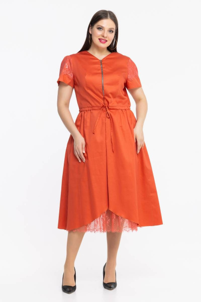 Платье летнее из хлопка с кулиской и принтом Avila 0926 терракотовый - фото 5