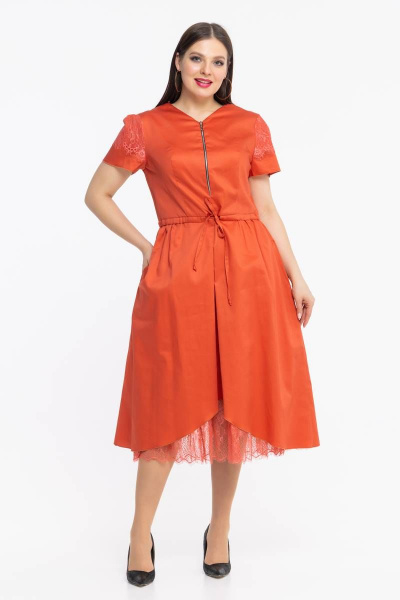 Платье летнее из хлопка с кулиской и принтом Avila 0926 терракотовый - фото 6