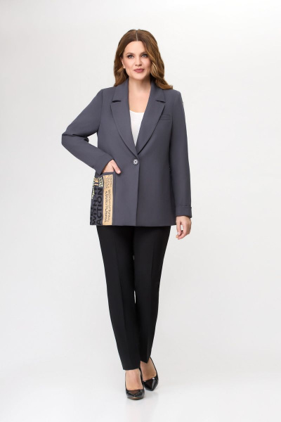Деловой жакет из текстиля с длиной 71 см DaLi 3594.1 серый - фото 4