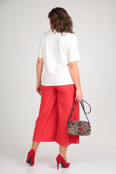 Комплект брюки-кюлоты и футболка с принтом для жарких дней Michel chic 1336 белый-красный - фото 6
