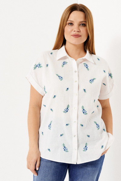 Белая блузка из хлопка с вышивкой и коротким рукавом Панда 91847w белый - фото 1